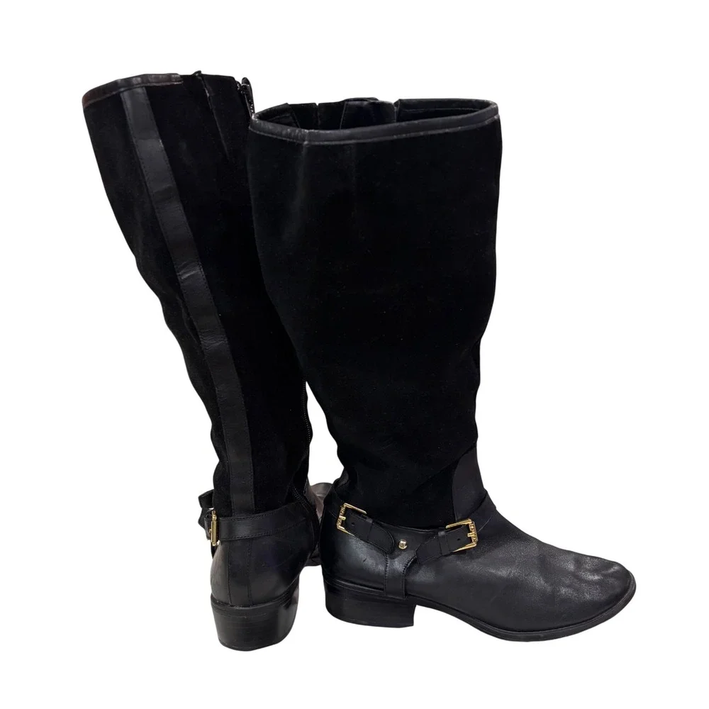 Lauren Ralph Lauren Marion Black Suede Leather Knee High Riding Boots Women 7.5B